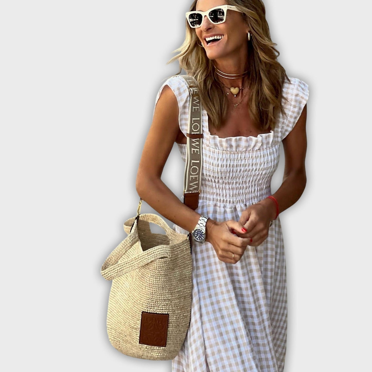 שמלת מקסי עם שרוולים רפויים ודוגמאות פולקה