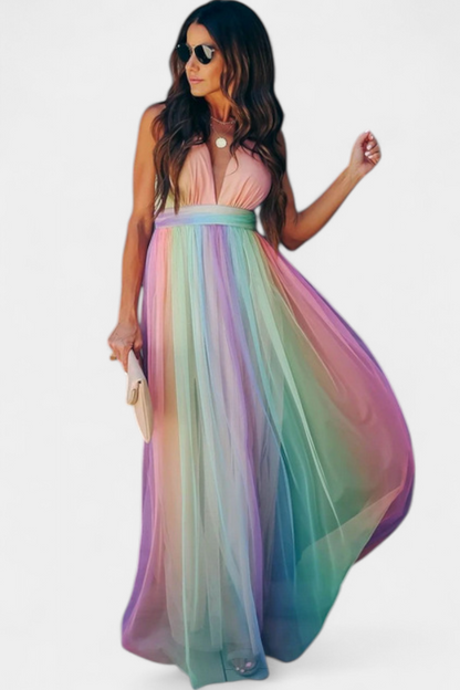 גקטשן שמלת פסים צבעונית עם מחשוף V