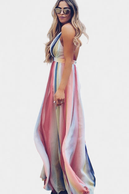 גקטשן שמלת פסים צבעונית עם מחשוף V