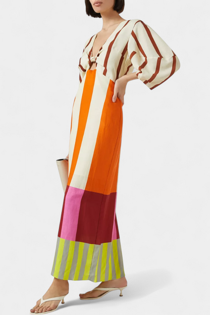 אליסון שמלה רכה עם מחשוף קדמי ושרוולים תפוחים