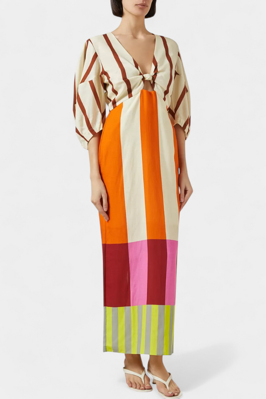 אליסון שמלה רכה עם מחשוף קדמי ושרוולים תפוחים