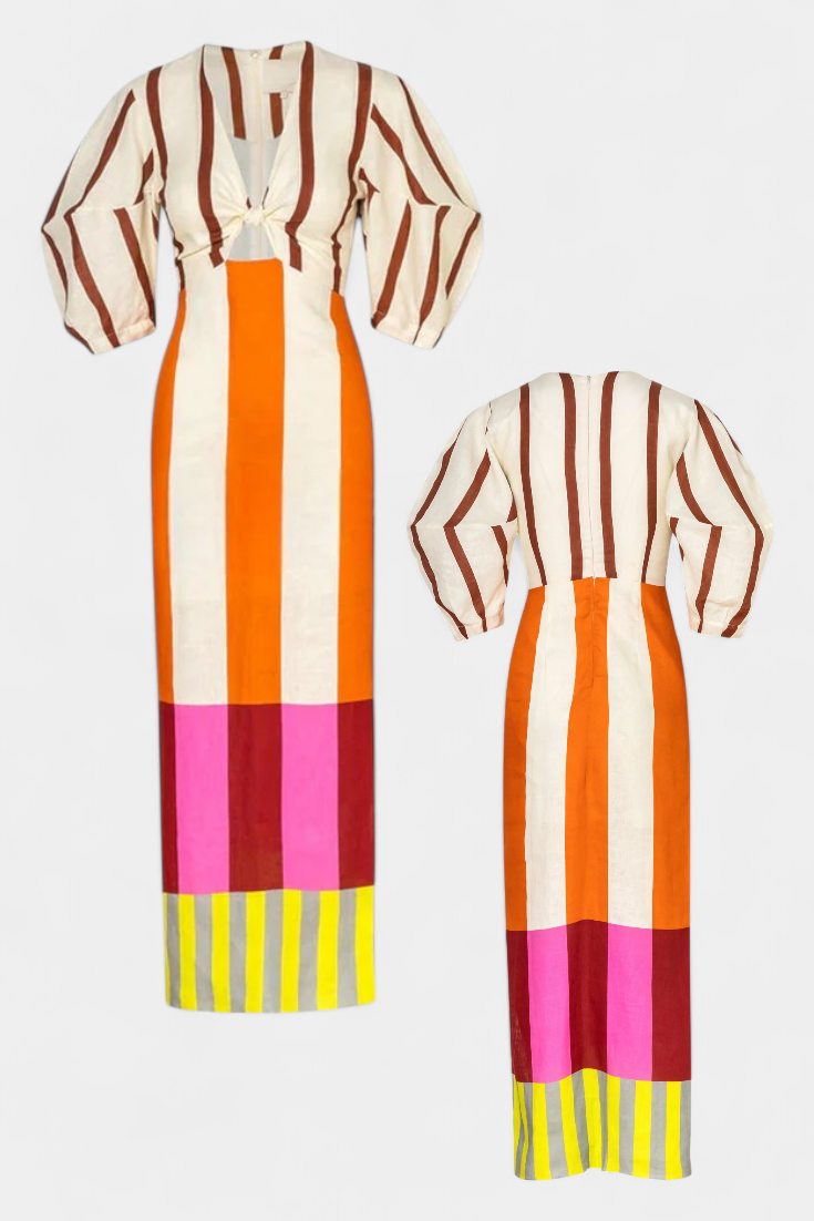 אליסון שמלה רכה עם מחשוף קדמי ושרוולים תפוחים