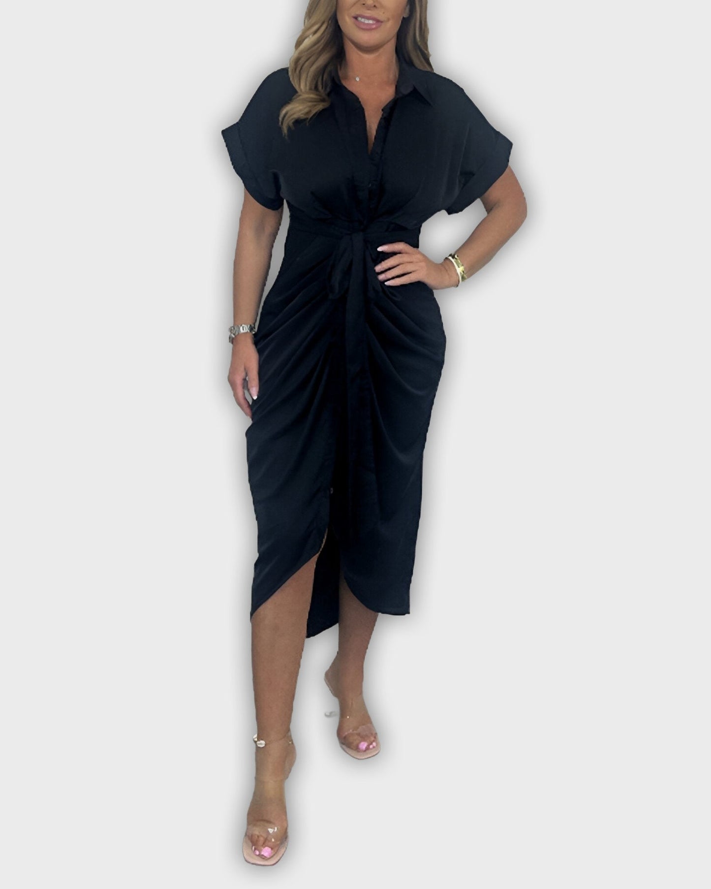 שמלת קתרין אלגנטית עם קו מותן מקופל