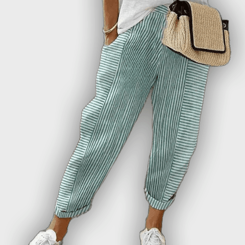 מכנסי לורה סטרישיאטי לקיץ עם מותן אלסטית