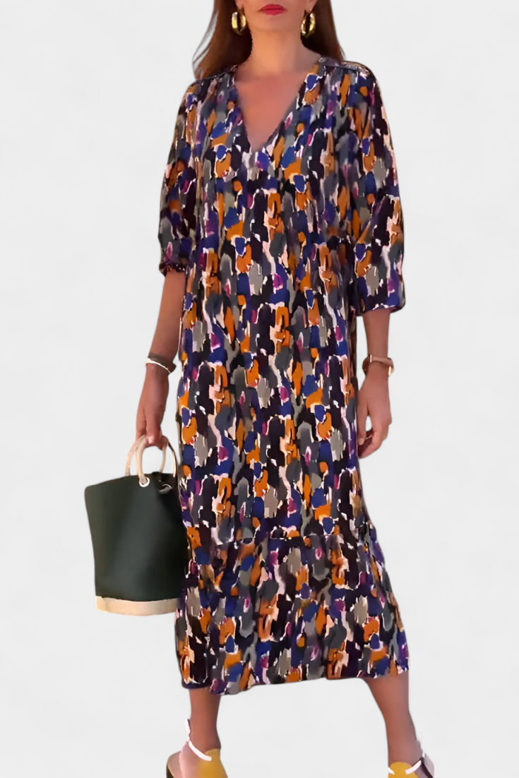 סמלת טודורה רטרו עם צווארון V ושרוולים נפוחים