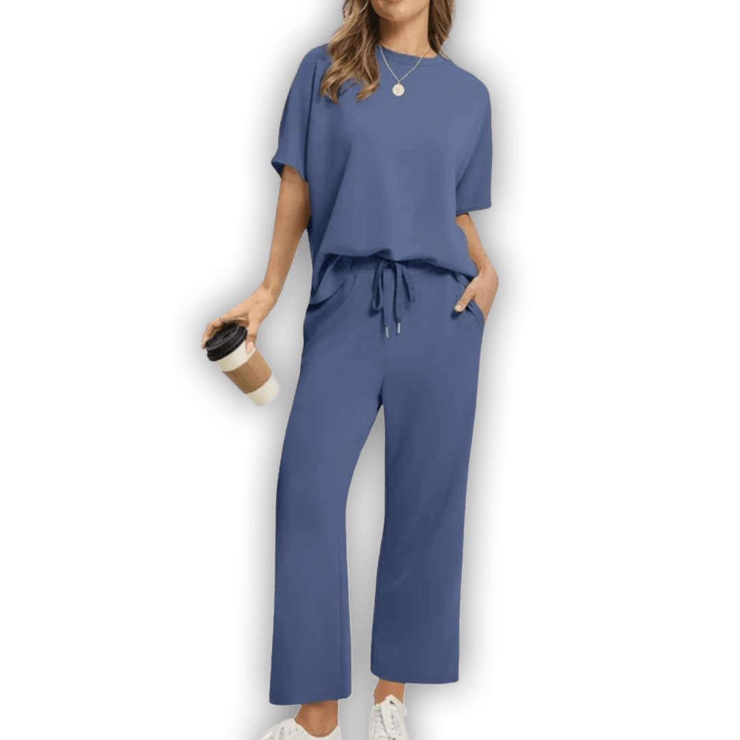 סט טופ ומכנסיים נוחות לנשים - אלגנטי ומרגיע