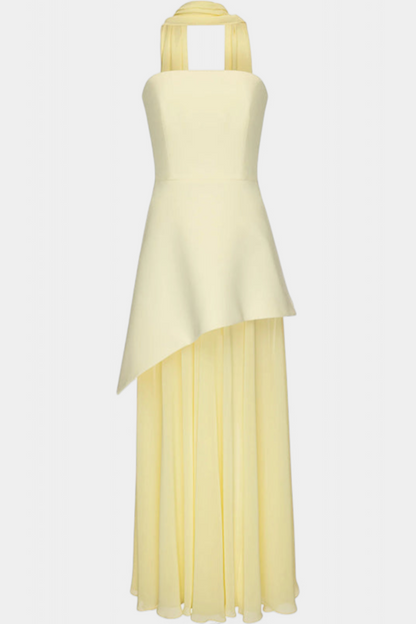 שמלת מקסי צלנה עם כתף חשופה משיפון עם פתח צדדי