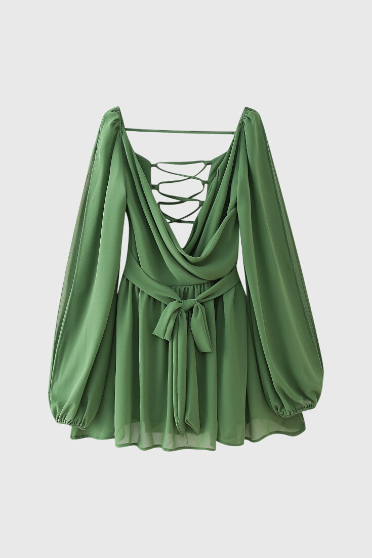 שמלות מיני עם צווארון V ושרוולים קלים