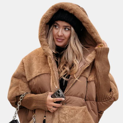 מעיל פוך עם קפוצ'ון ופאצ'ים במידה גדולה