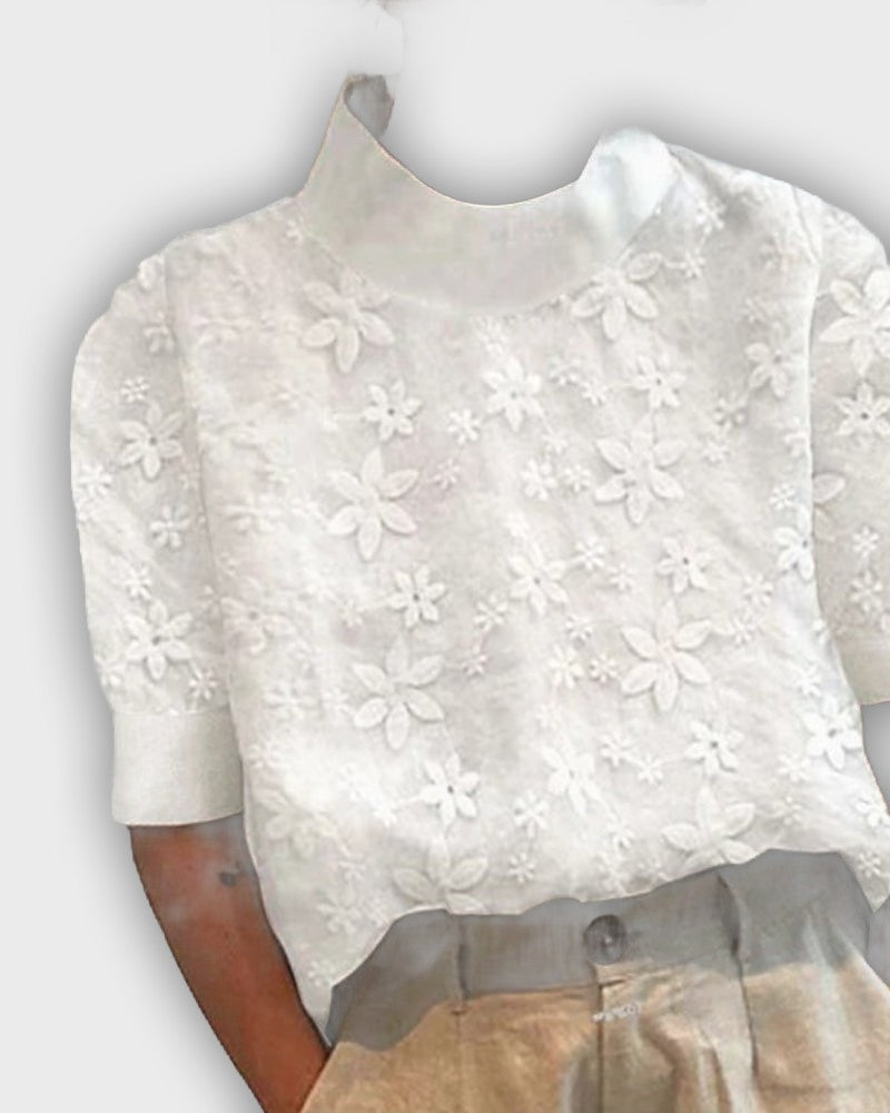 טופ כותנה אלגנטי עם תחרה וצווארון אופנתי