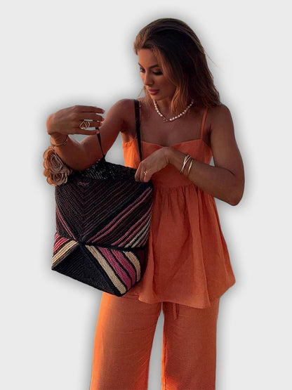 סט קיץ דו-חלקי עם טופ ומכנסיים רחבים - מראה אלגנטי ונינוח