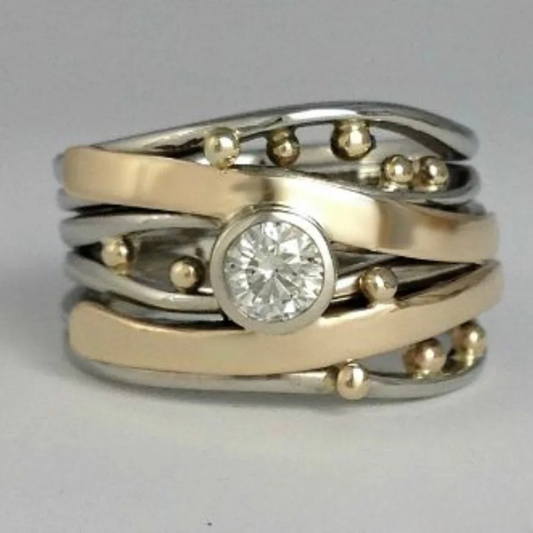 טבעת זירקוניה קלאסית עם ציפוי זהב