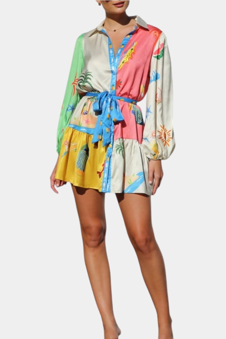 פאלון שמלת מיני מודפסת צבעונית