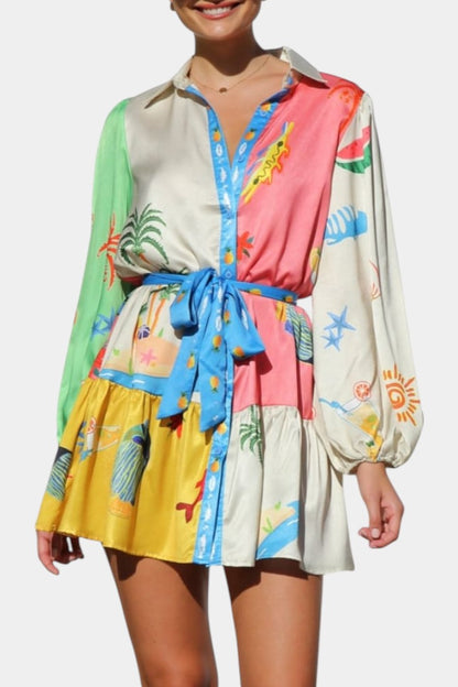 פאלון שמלת מיני מודפסת צבעונית