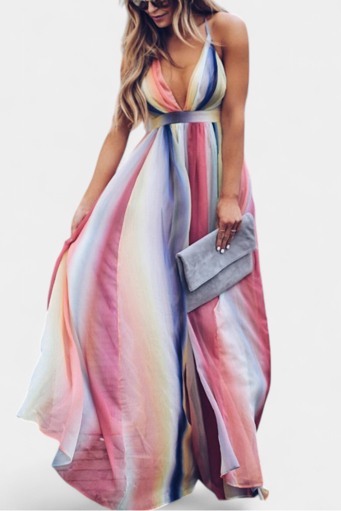 גקטשן שמלת פסים צבעונית עם מחשוף V