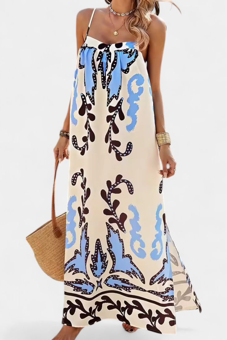 וילמה שמלה עם הדפס טרופי וגב פתוח