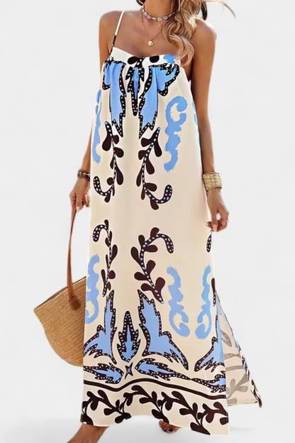 וילמה שמלה עם הדפס טרופי וגב פתוח