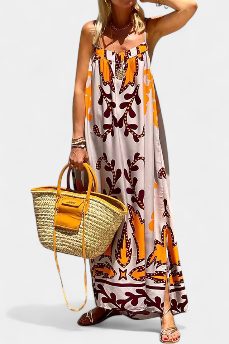 וילמה שמלה עם הדפס טרופי וגב פתוח