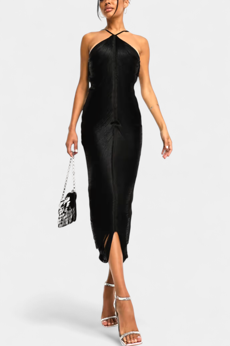 ג'יאנה שמלת הולטר עם פייטים מתכתיים