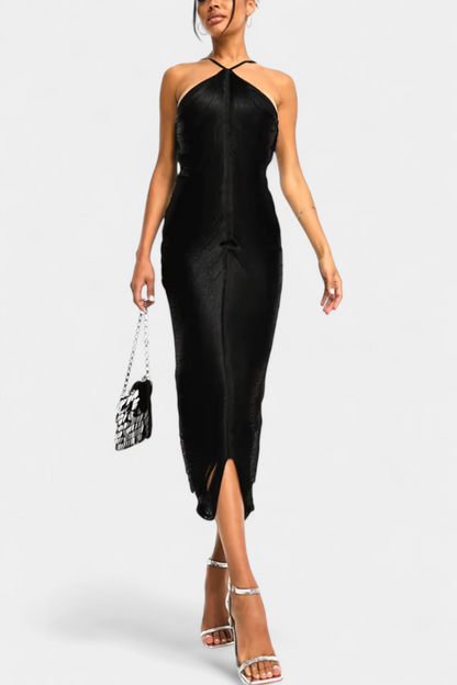 ג'יאנה שמלת הולטר עם פייטים מתכתיים