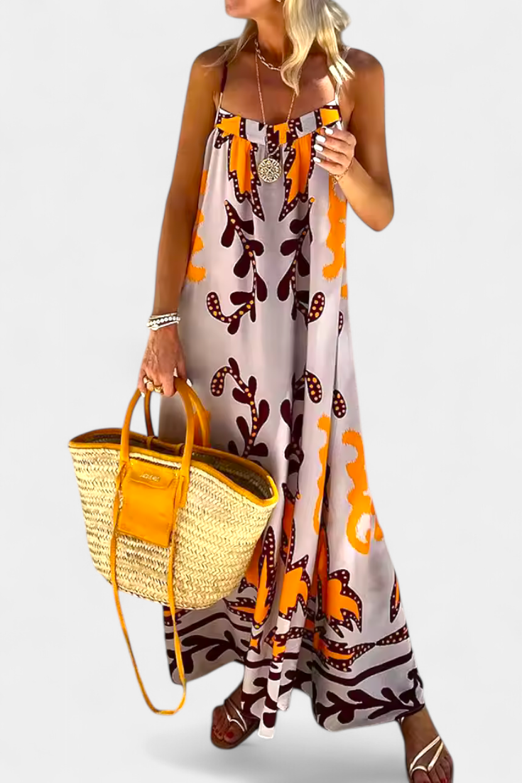 וילמה שמלה עם הדפס טרופי וגב פתוח