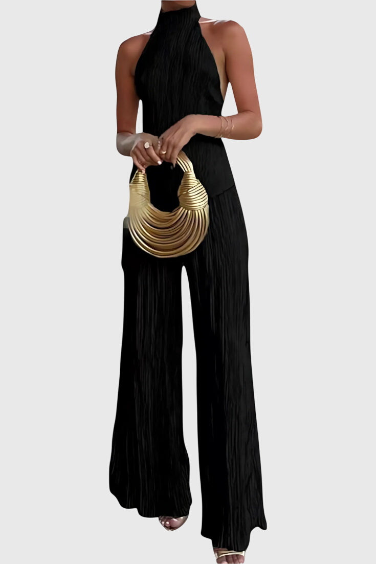 סט פילריקה אלגנטי עם טופ אסימטרי ומכנסיים זורמים