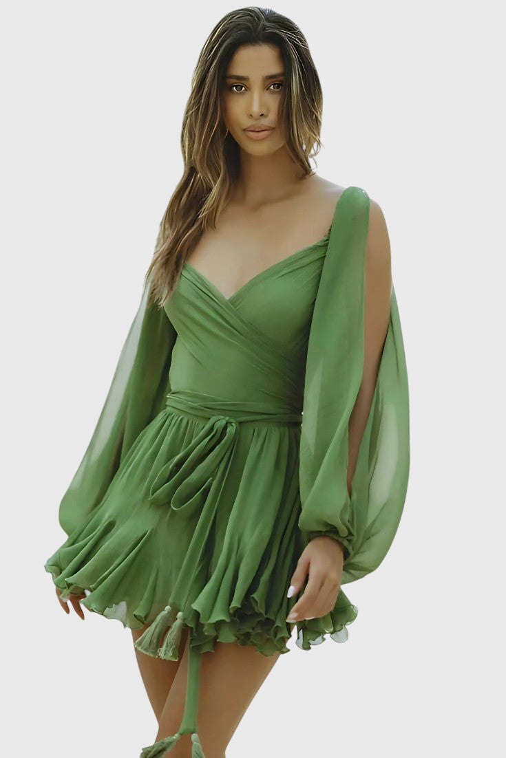 שמלות מיני עם צווארון V ושרוולים קלים