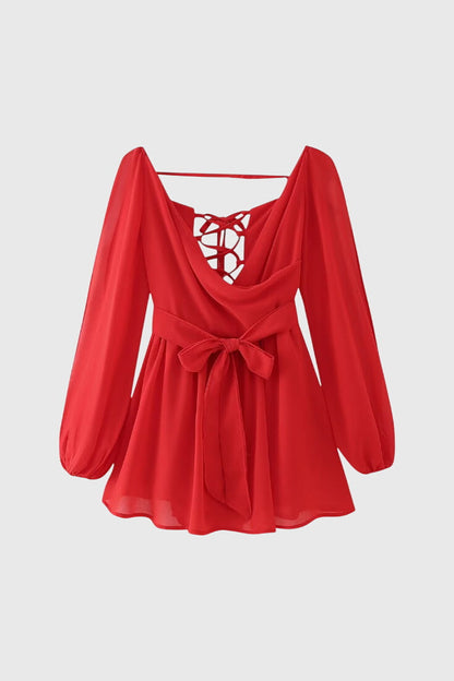 שמלות מיני עם צווארון V ושרוולים קלים