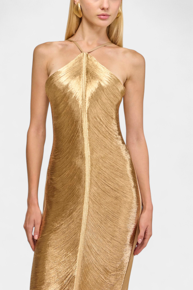 ג'יאנה שמלת הולטר עם פייטים מתכתיים