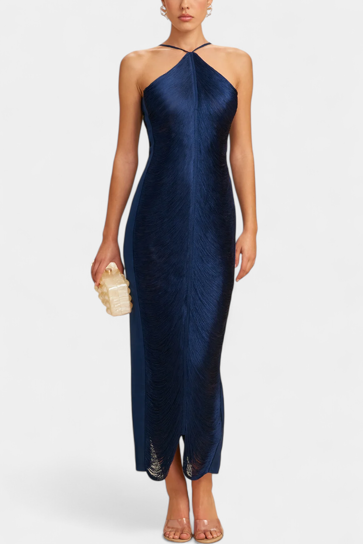 ג'יאנה שמלת הולטר עם פייטים מתכתיים