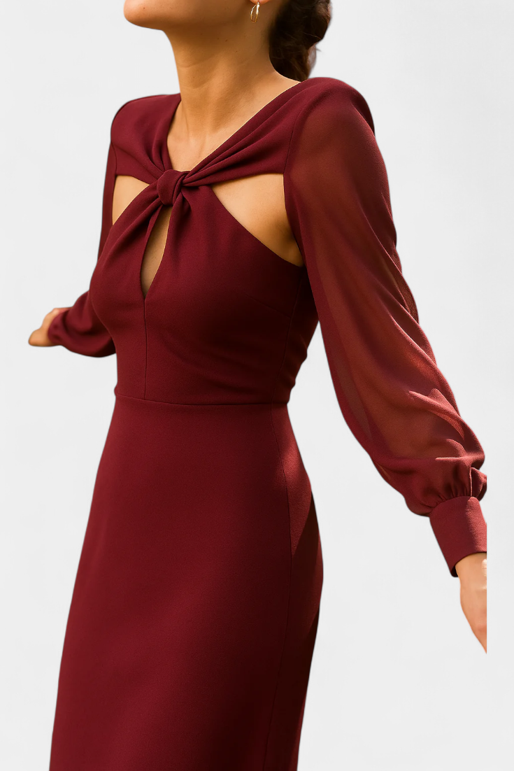 שמלת ג'וליסה בורדו Midi עם פרט קשר וגב פתוח