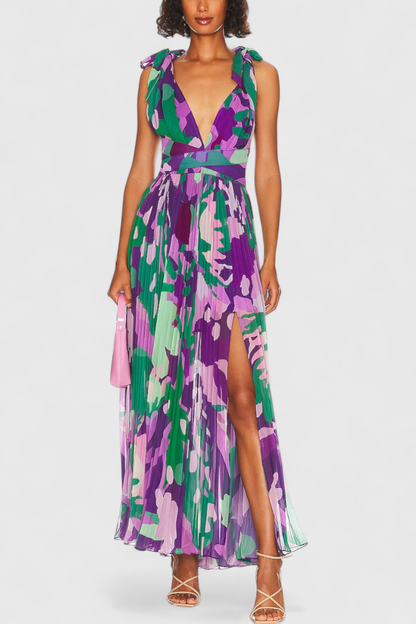 סמלת ססיל ארוכה מקופלת עם הדפס אקוורלי וגב פתוח