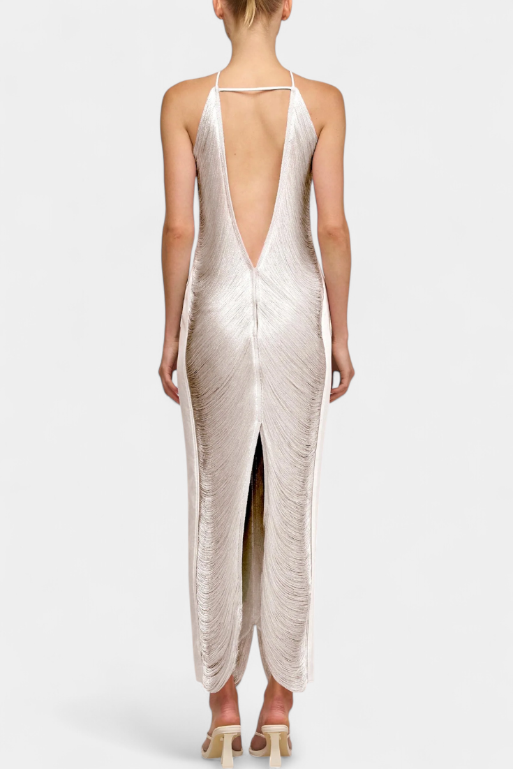 ג'יאנה שמלת הולטר עם פייטים מתכתיים