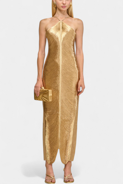 ג'יאנה שמלת הולטר עם פייטים מתכתיים