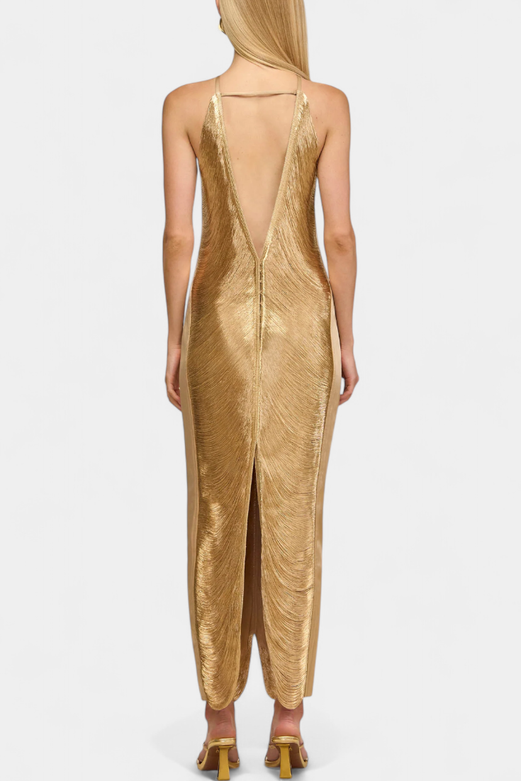 ג'יאנה שמלת הולטר עם פייטים מתכתיים