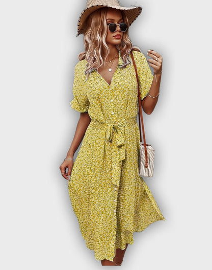 שמלת קיץ מידי קז'ואל עם מותן מתכווננת ועיצוב פרחים