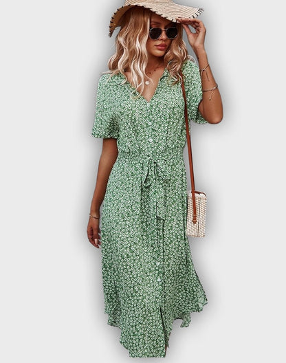 שמלת קיץ מידי קז'ואל עם מותן מתכווננת ועיצוב פרחים